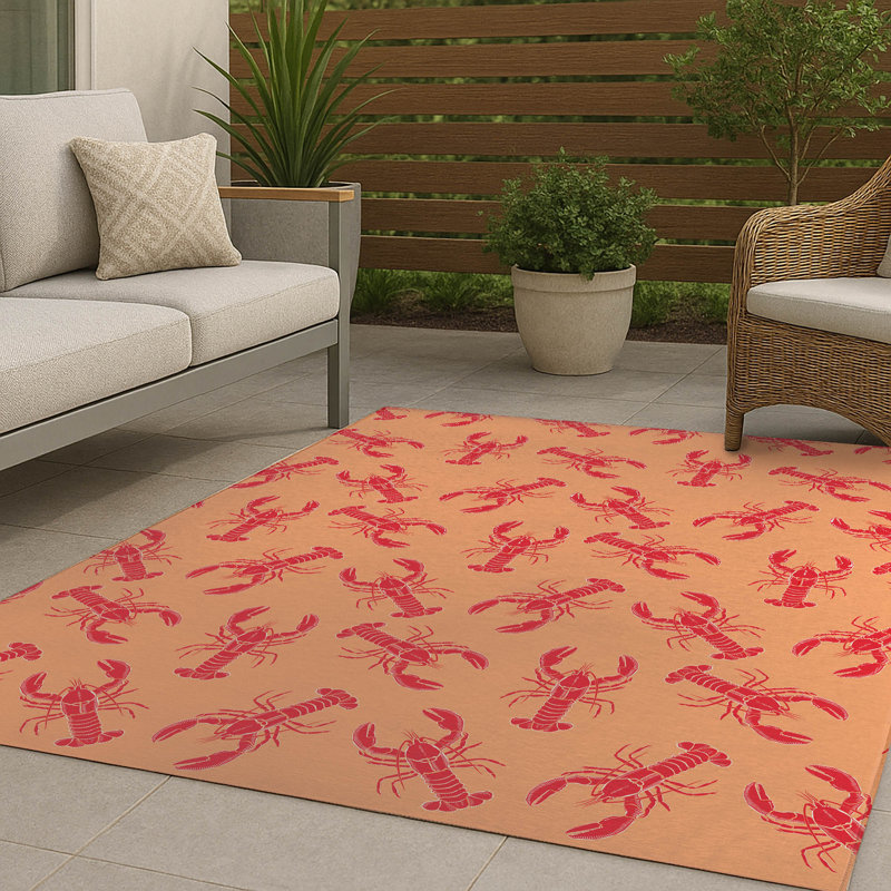 Tapis d'extérieur décoratif homard, Orange, Rectangulaire 3 pi x 5 pi