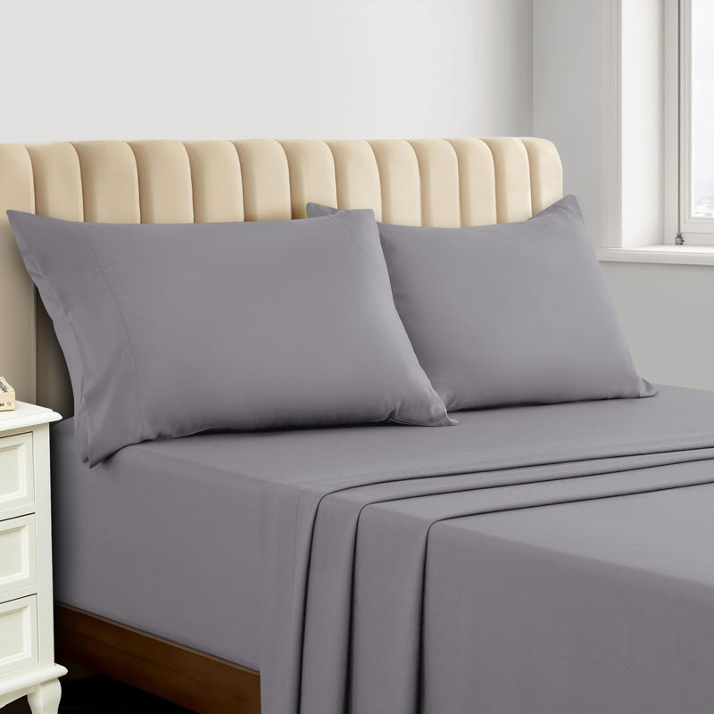 Luxury 4 Piece Solid Sheets Soft Rayon From Bamboo Blend Bedding Sheet Set, Gray, King