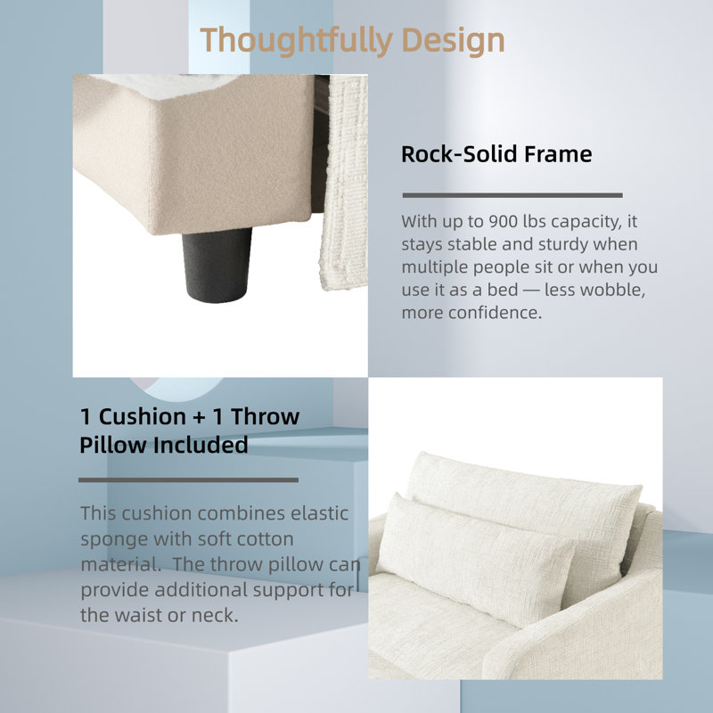 Causeuse en chenille rembourrée, canapé-lit, design américain, Beige