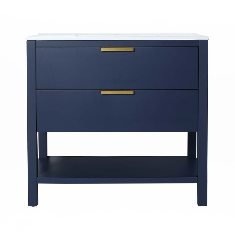 36" Bathroom Vanity Plywood With 2, Gold, Navy Blue