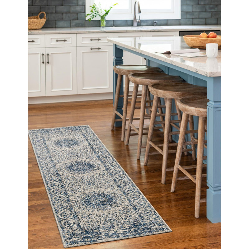 Tapis bleu Contemporary Hitchens, Tapis de couloir 2 pi x 8 pi