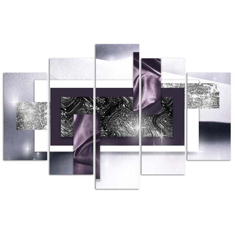 Abstract Violet Grey - 5 Piece No Frame Print on Canvas, 100cm H x 150cm W