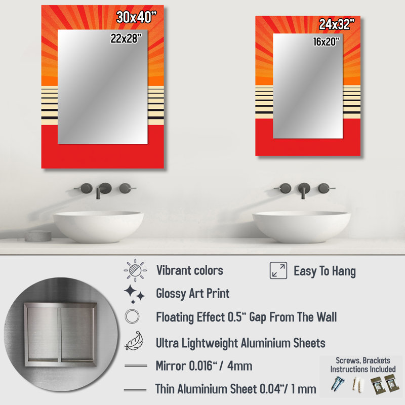 Minimal géométrique orange Bold Sunset VI - grand miroir mural géométrique, miroir décoratif orange, impression d'art en métal
