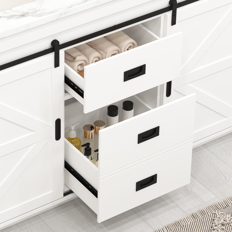 Ensemble de meuble-lavabo 54 po à double cuve, meuble-lavabo à porte coulissante avec tiroirs de rangement, comptoir en marbre et dosseret, meuble-lavabo complet sans installation