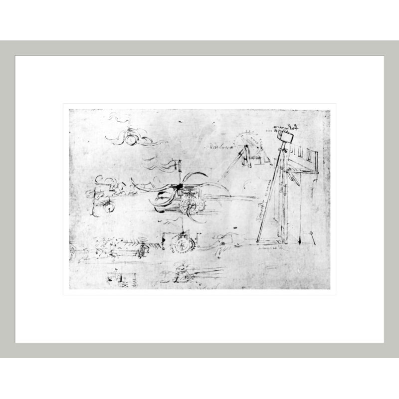 Dessins d'armement fol. 40v-a (plume et encre sur papier) par Leonardo Da Vinci, impression giclée encadrée