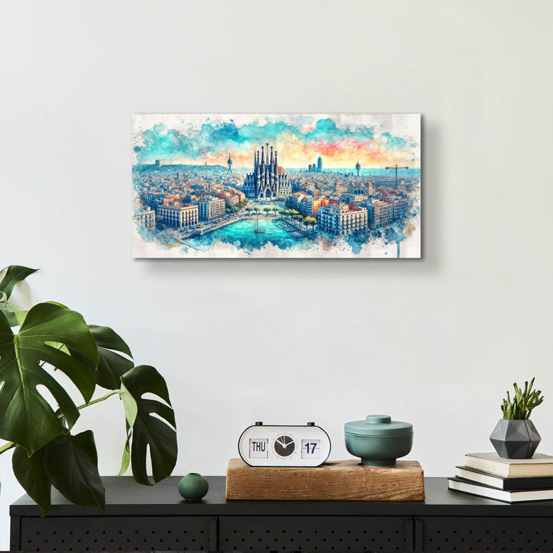 «Barcelona Watercolor» par Rey Klimt, art mural en verre acrylique, H 12 po x l 24 po