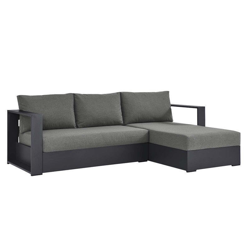 Modway Tahoe Outdoor Patio Powder-Coated Aluminum 2-Piece Right-Facing Chaise Sectional Sofa Set, Charcoal, Right Hand Facing