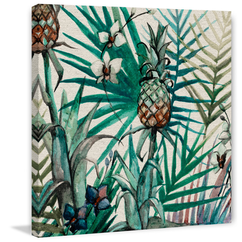 « tropical ananas », reproduction de peinture à l’aquarelle sur toile tendue, H 12 po x l 12 po x P 1,5 po