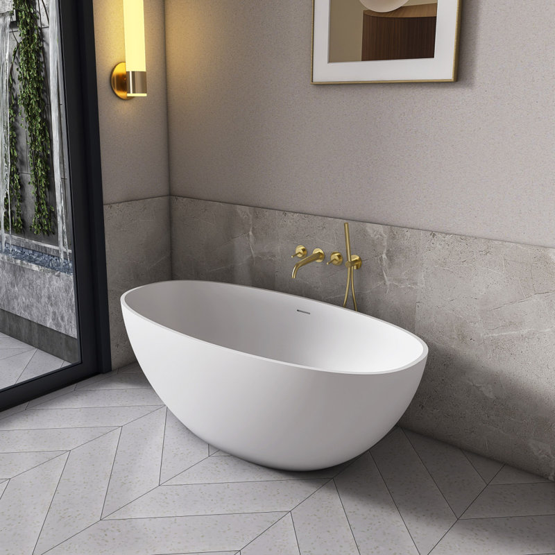 Baignoire autoportante en pierre artificielle de 61 pouces de petite taille à surface solide