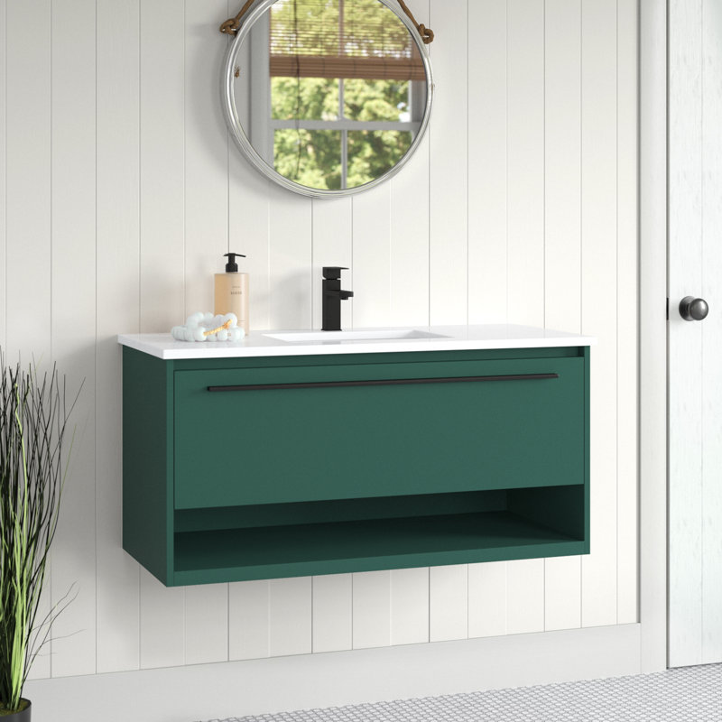 Roman 40'' Single Bathroom Vanity with Engineered Marble Top, Green