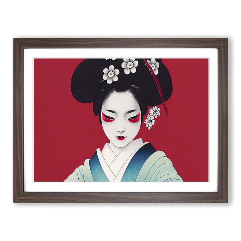Magical Geisha - Framed Print, 25cm H x 34cm W x 2cm D, Walnut