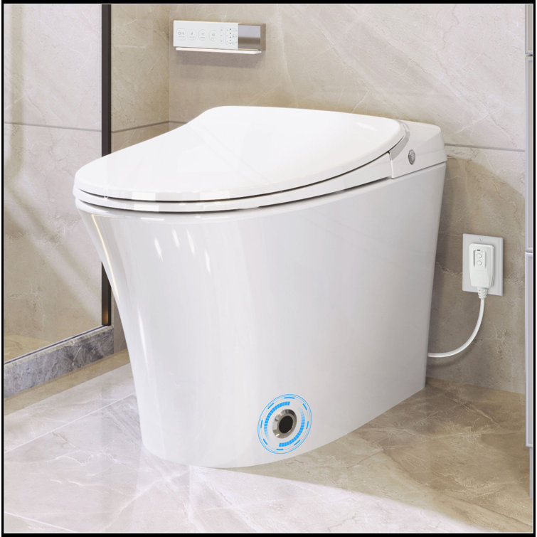 Luxury Smart Toilet With Dryer And Warm Water,  Elongated Bidet Toilet With Heated Seat, With Remote Control, LED Night Light, Power Outage Flushing, Soft Close Cover,Whit