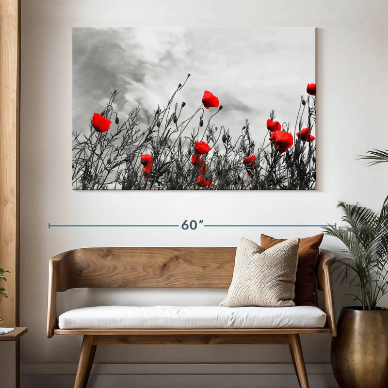 Harnek, fleurs de coquelicots rouges, H 34 po x l 51 po