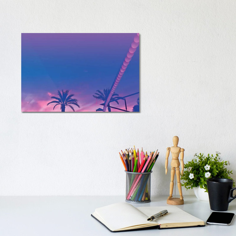 Palms And Sunset With Reverberation by Beli - Wrapped Canvas Print, 20.32 cm H x 30.48 cm W