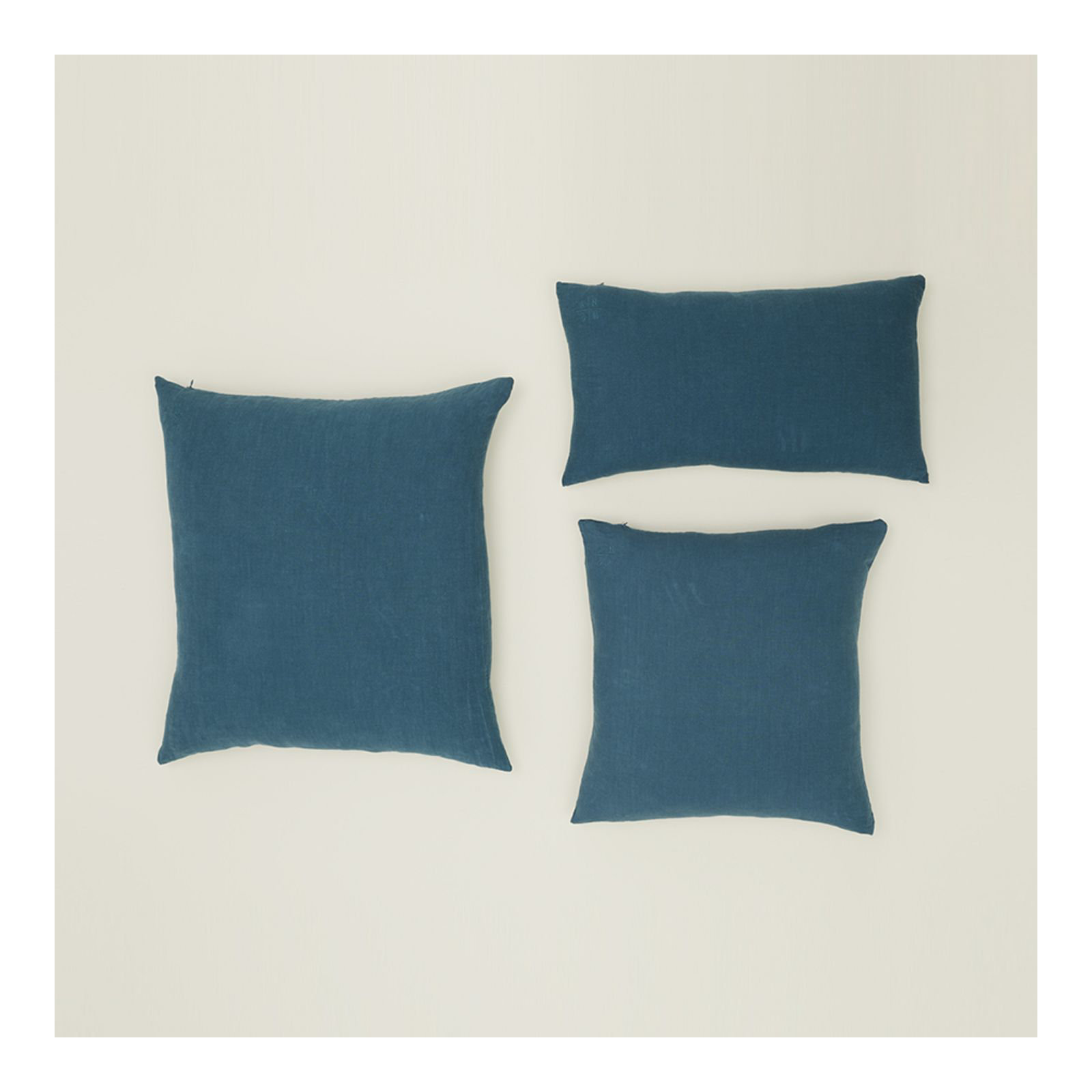 Simple Embroidered Linen Throw Pillow, Peacock, Square 18"