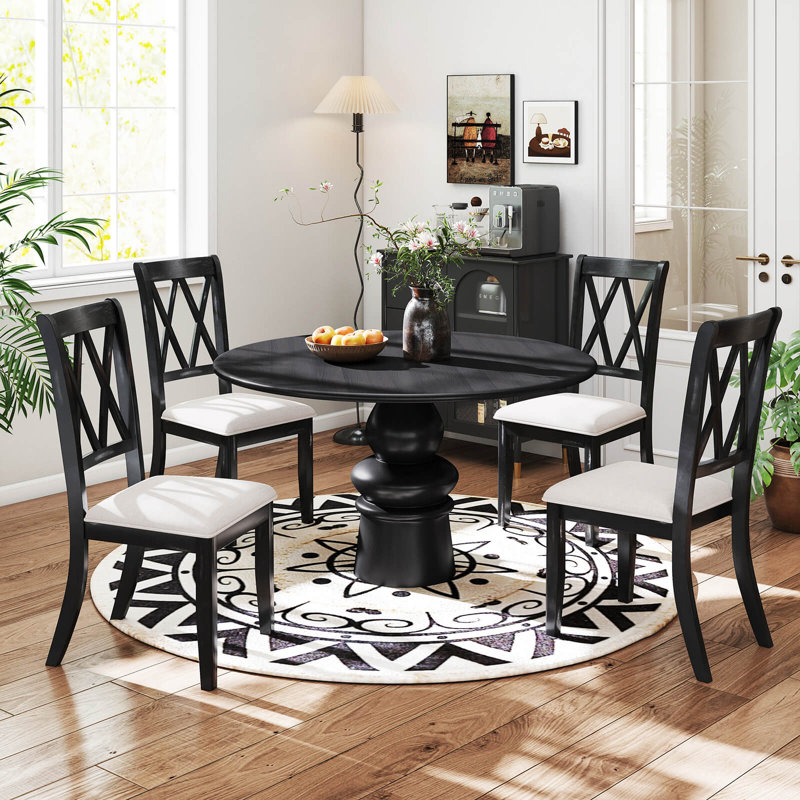 4 PCS Farmhouse Dining Chairs Modern Kitchen Chairs with Elegant Hollowed backrest, 4