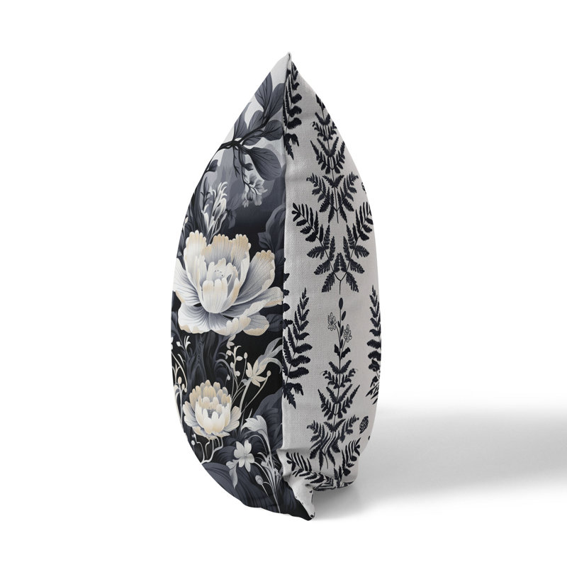 Coussin décoratif intérieur / extérieur Celestial Fern Garden, Blanc / Gris, H 26 po x l 26 po