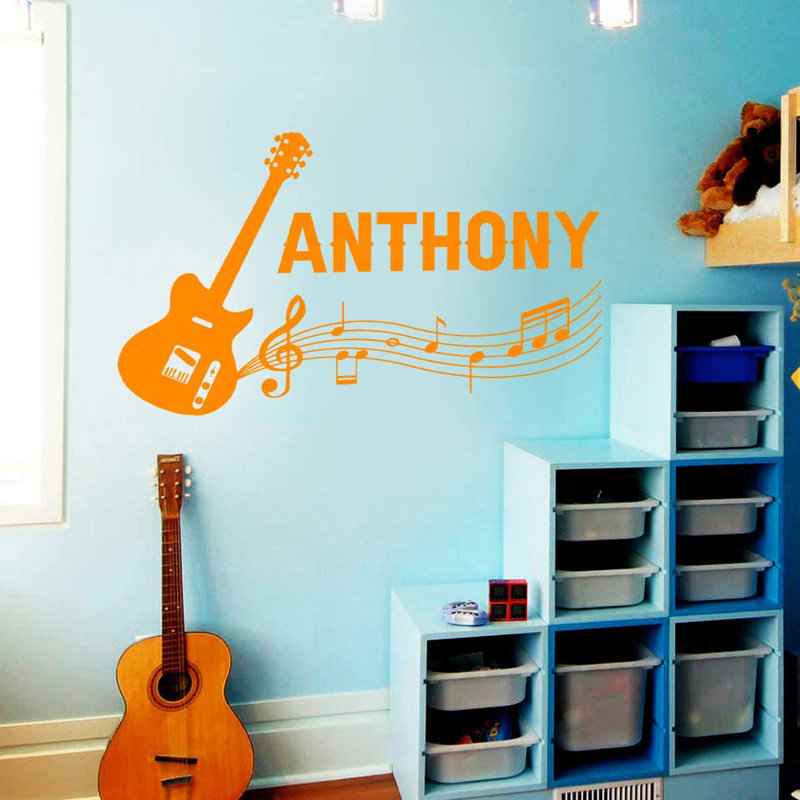 Adhésif décoratif guitare personnalisée, H 13 po x l 22 po, Orange