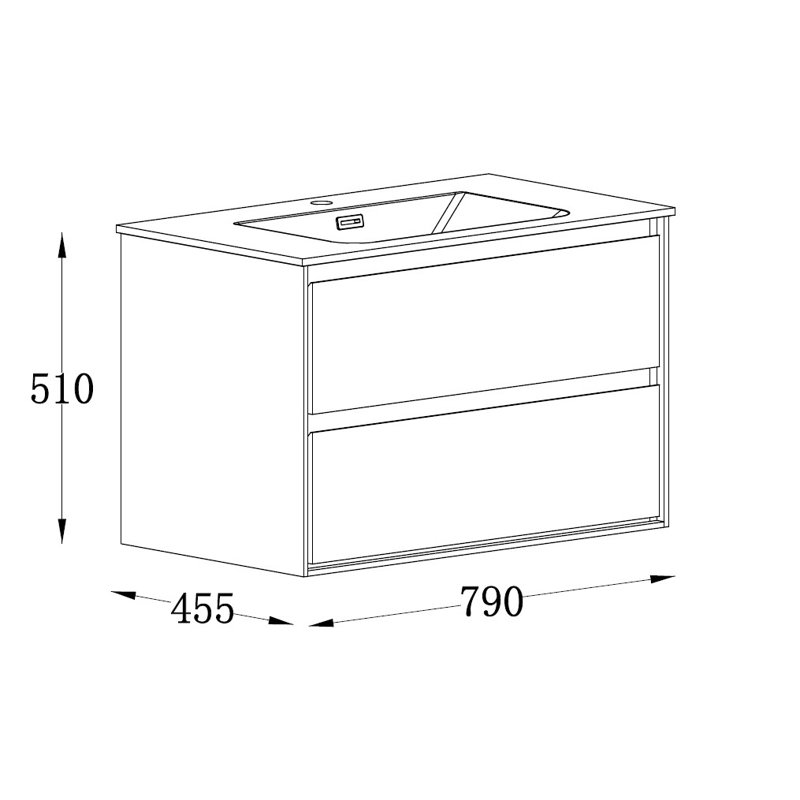 Wicker 800 mm Single Vanity with Integrated Resin Basin, White