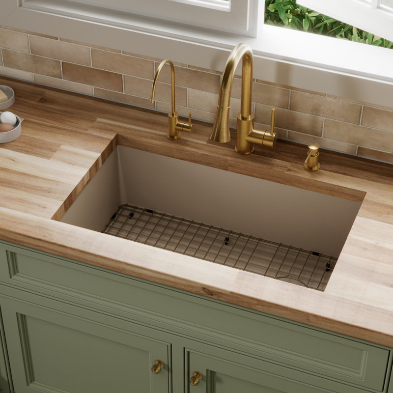 Karran Quartz 31-3/4'' X 19-1/4'' Single Bowl Undermount Kitchen Sink Kit, Concrete