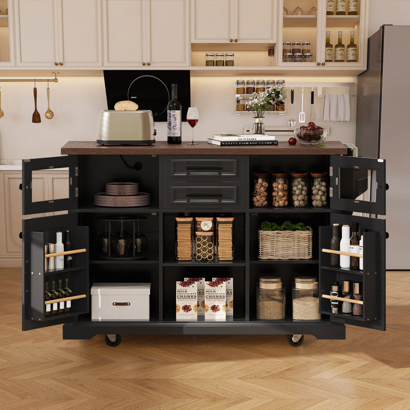 Herriott 54.9" W Kitchen Island Cart, Black