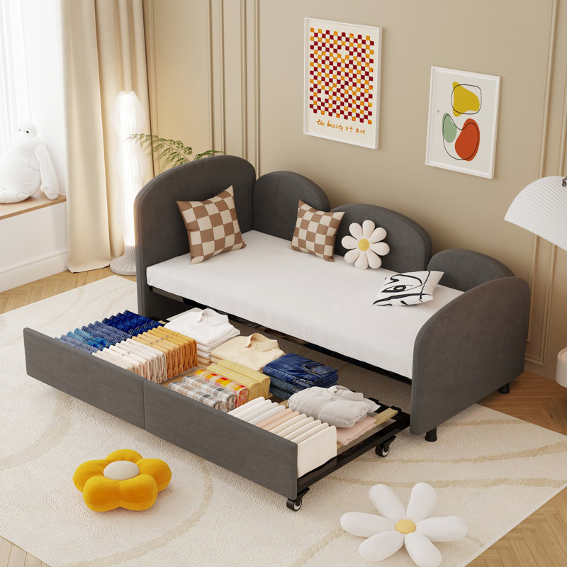 Dark Gray Twin Size Daybed With Delicate Velvet Upholstery And Storage Option Ample Function - Bedroom Living Room (Dark