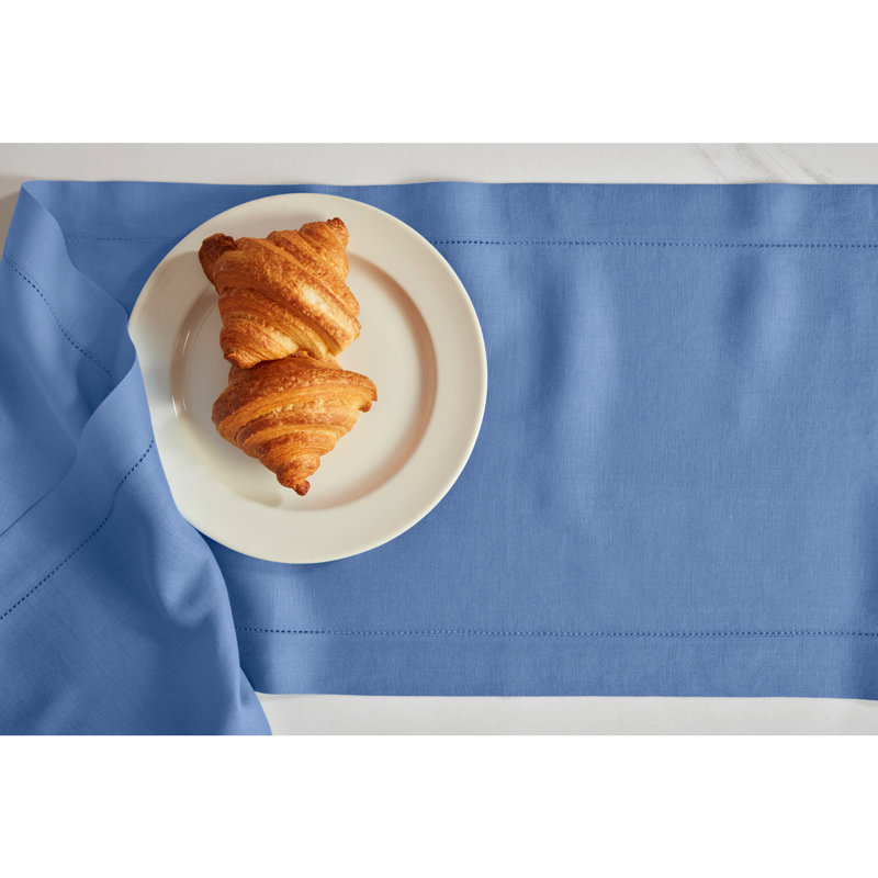 Sonoma Hemstitch - 100% Pure Linen Table Runner, Blue, 36" x 14"