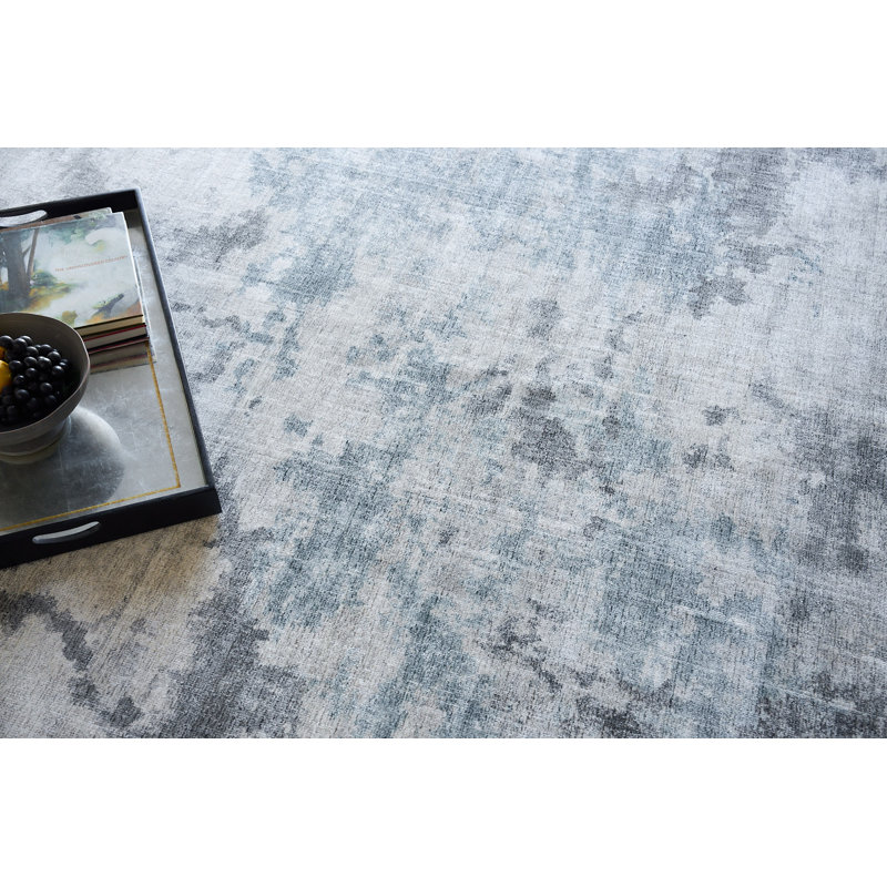 Sky Abstract Area Rug in Gray/Blue, Rectangle 14' x 18'