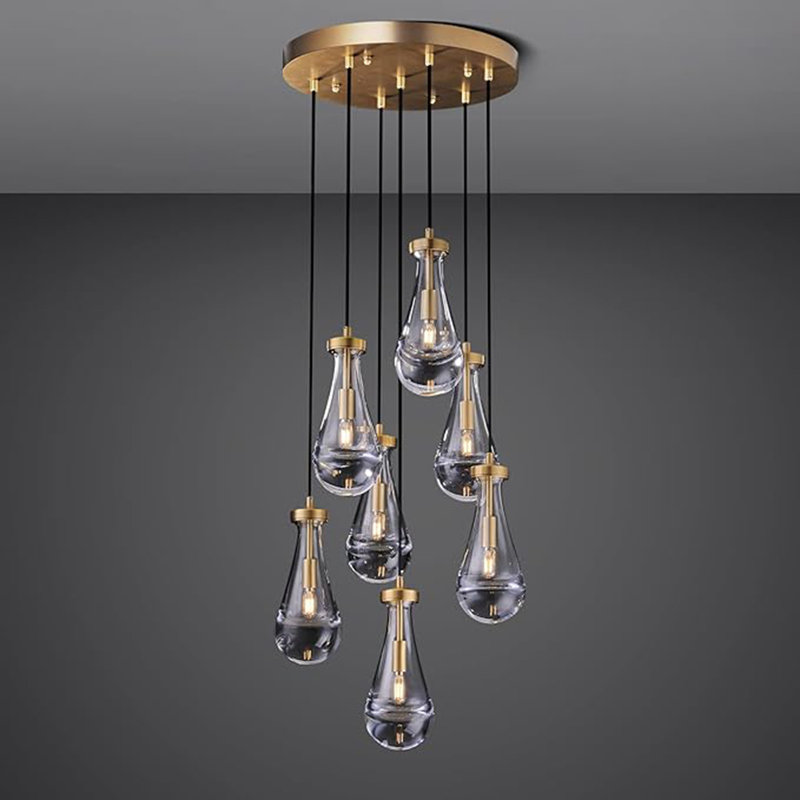 Luminaire suspendu Cluster, Doré, H 113,2 po x l 17,7 po x P 17,7 po, 7 lumières