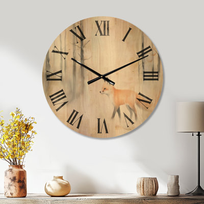 Large Animal Wood Wall Clock – Little Winter Fox Wanderer