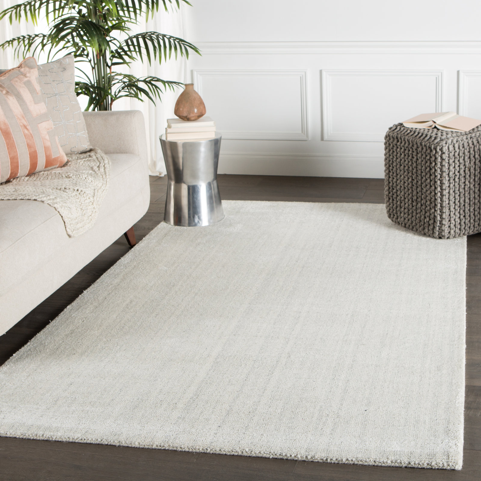Crista White Gray Hand-Loomed Wool Rug, Rectangle 9' x 13'
