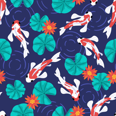Taneyville Pattern With Cute Koi by Girafchik123 - Wrapped Canvas Print