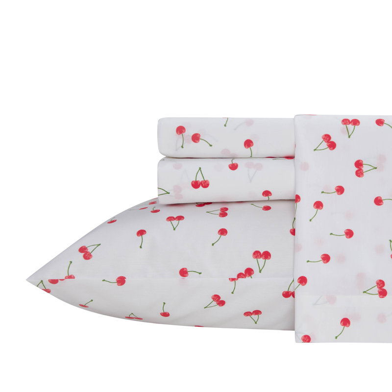 Ensemble de draps en coton percale Poppy & Fritz, Ensemble de draps pour lit simple TG et une taie d, Rouge cerises
