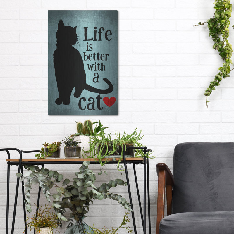 «Life Is Better With A Cat Blue» par Ginger Oliphant, art mural en métal, H 16 po x l 12 po