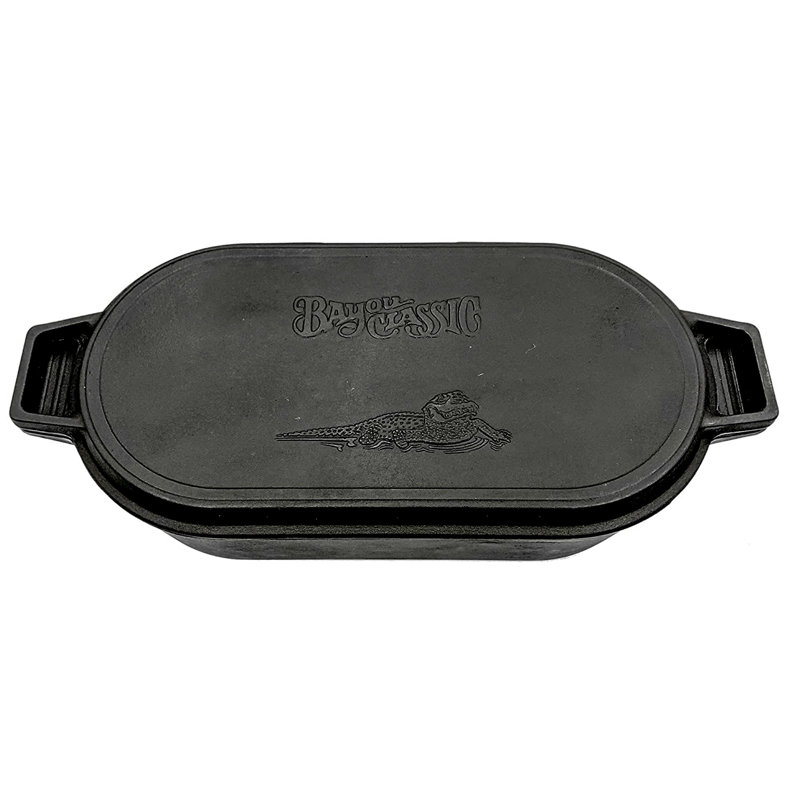 Bayou Classic Black Cast Iron 6-Quart Oval Fryer with Lid