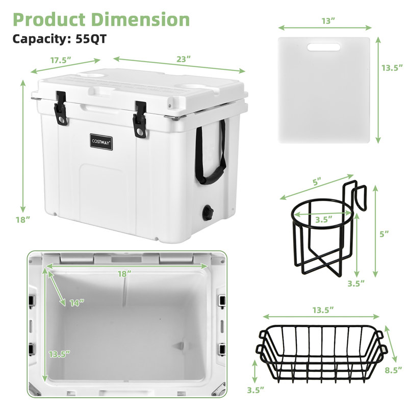 Costway 55 qt. Ice Chest White