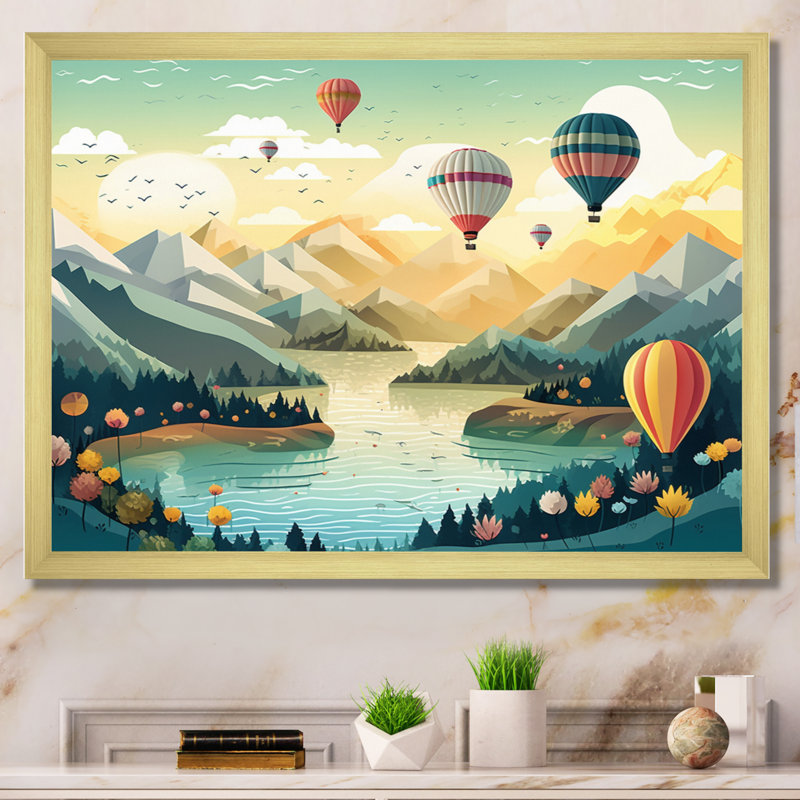 High In The Skies Hot Air Ballon - Art mural sur toile transport, Cadre doré à une seule photo, H 12 po x l 20 po x P 1 po