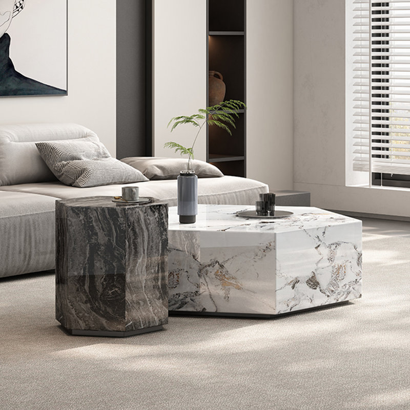Simple living room hexagonal coffee table set, White/Black