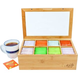 Large Wooden Tea Organizer Box, Big 14 Bamboo Storage Chest 8