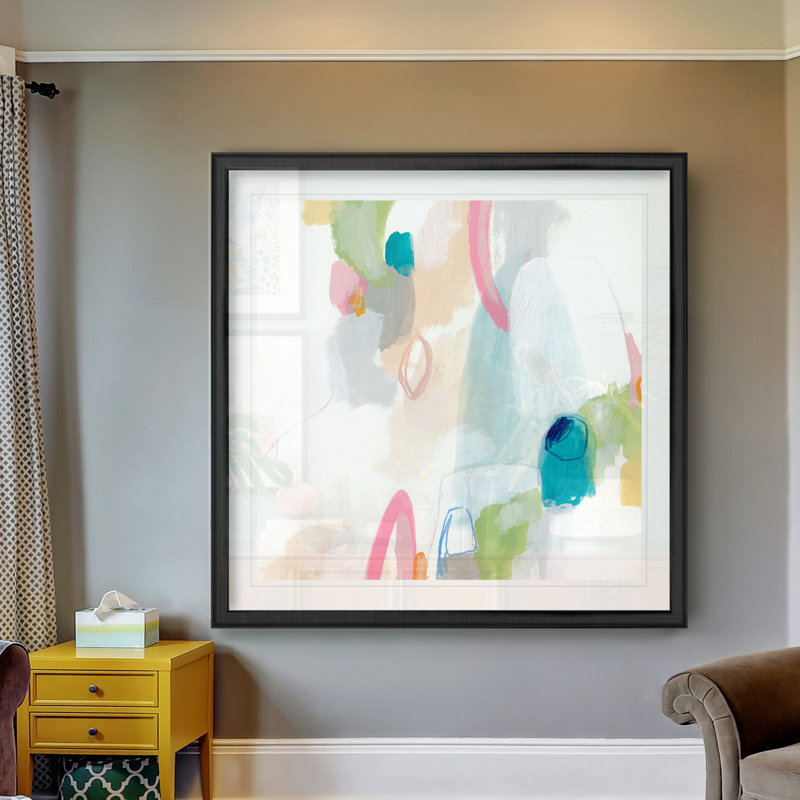 Peinture sur toile, Impression encadrée avec passe-partout, H 17,5 po x l 17,5 po, Noir