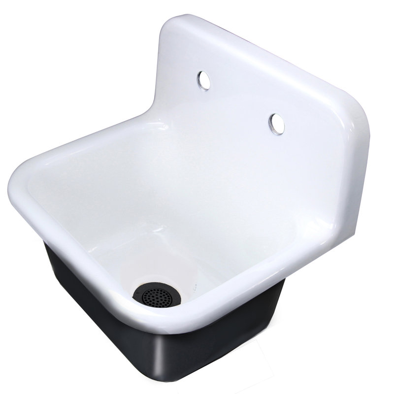 Anchor Cast Iron 22" L x 18" W Wall Mount Utility / Laundry Sink With Drain, Matte Black