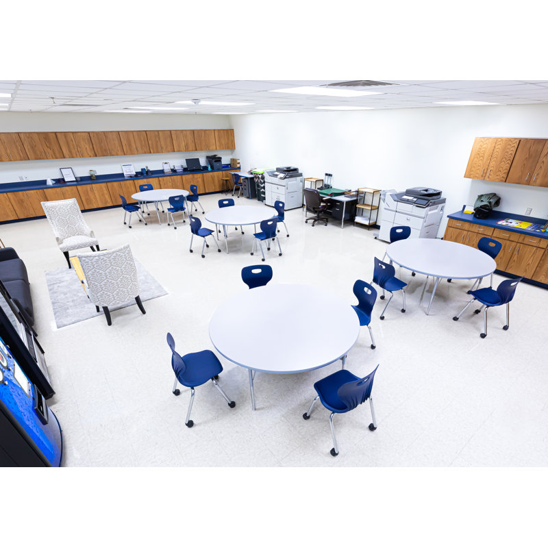 Table d'apprentissage collaboratif avec pieds de luxe - ronde - 48 po de diamètre, Aigue-marine, H 29 po x L 48 po x l 48 po