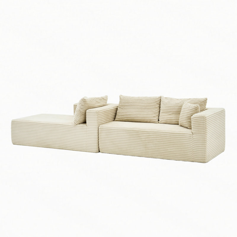 Modular Cloud Sectional Sofa, Beige Corduroy, Left Hand Facing