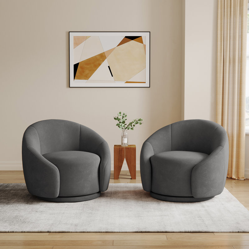 Fauteuil demi-tonneau pivotant rembourré Aunna, Velours gris velours