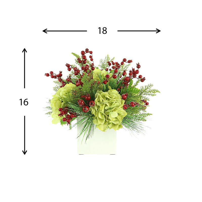 Hydrangeas and Berries Embellished with Festive Greens