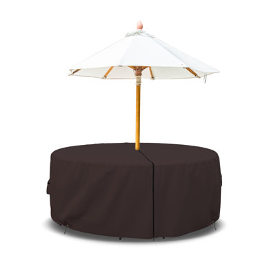 Outdoor Round Dining Table & Chair Set Cover with Umbrella Hole, Heavy Duty Multipurpose Waterproof Outdoor Furniture Cover