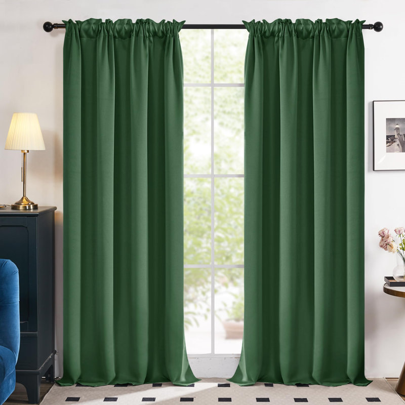 Room Darkening Rod Pocket Thermal Insulated Blackout Curtains (Set of 2), 42" W x 63" L, Dark Forest