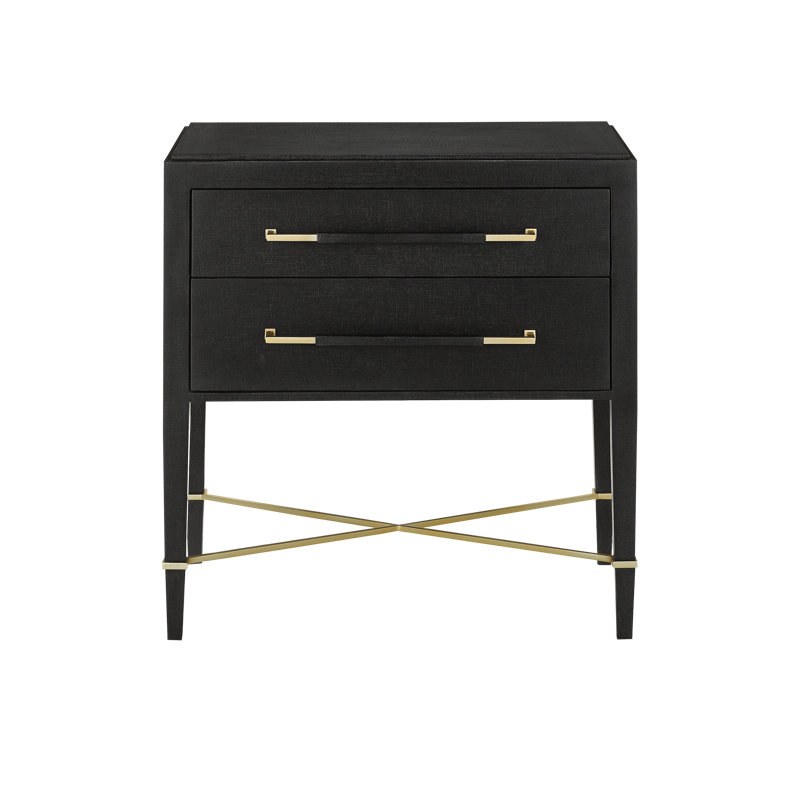 Verona 2 - Drawer Nightstand, Black Lacquered Linen/Champagne