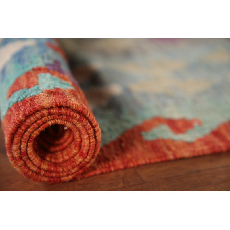 Tapis oriental multicolore en laine Kilim 7 x 10