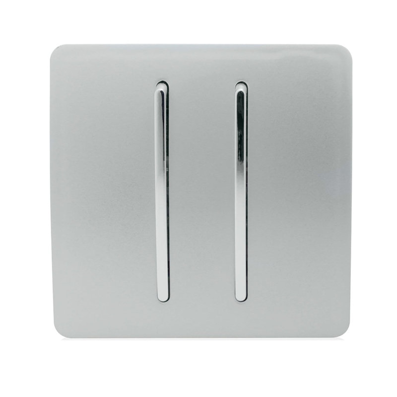Trendi Switch 2 Gang Intermediate Rocket Light Switch, Platinum Silver